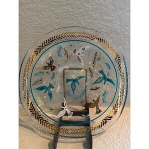 GEORGES  BRIARD Vintage Art Glass Dish Gold Bird
